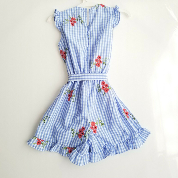 MONTEAU GIRLS EMBROIDED GINGHAM ONE PIECE ROMPER - Picture 4 of 4